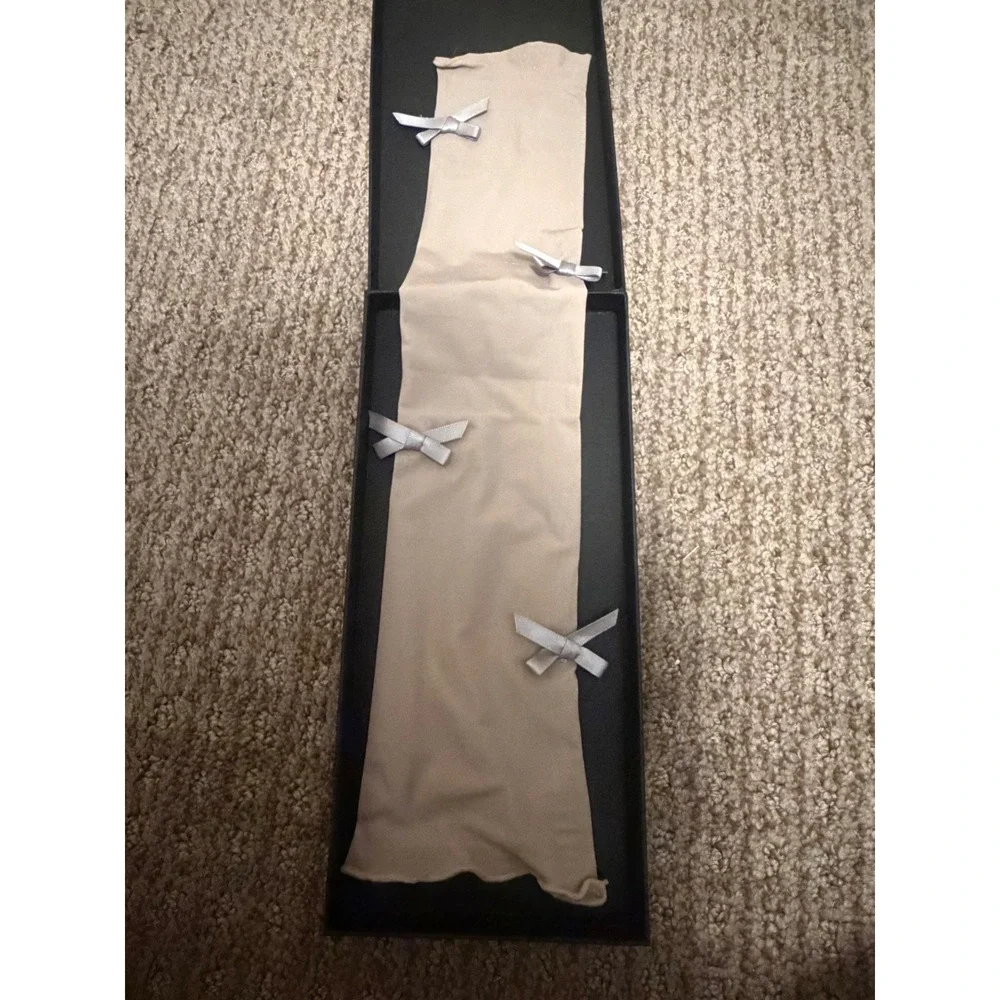 Nude Sheer Arm Warmers with Satin Bows Coquette Balletcore Mesh Sleeves